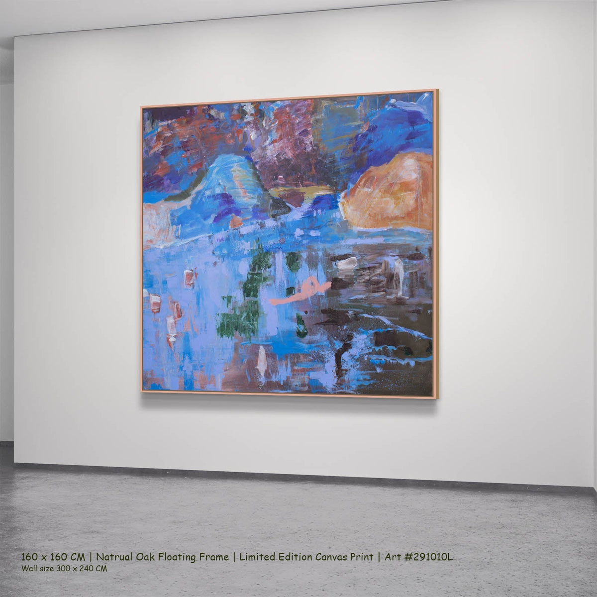 Summer Jiang — Against the Tide Abstract canvas wall art in a natural oak floating frame, 160 × 160 cm
