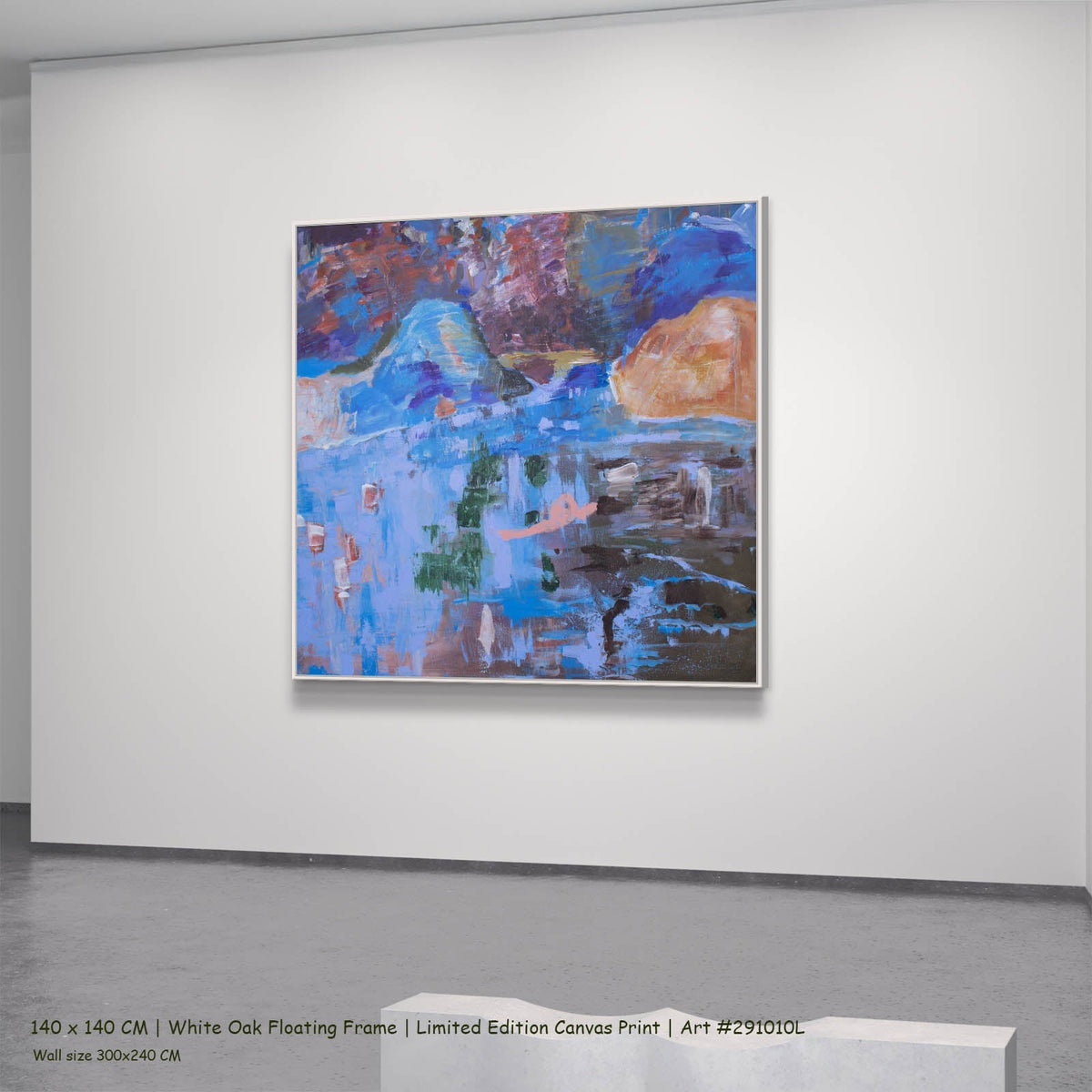 Summer Jiang — Against the Tide Abstract canvas wall art in a white oak floating frame, 140 × 140 cm
