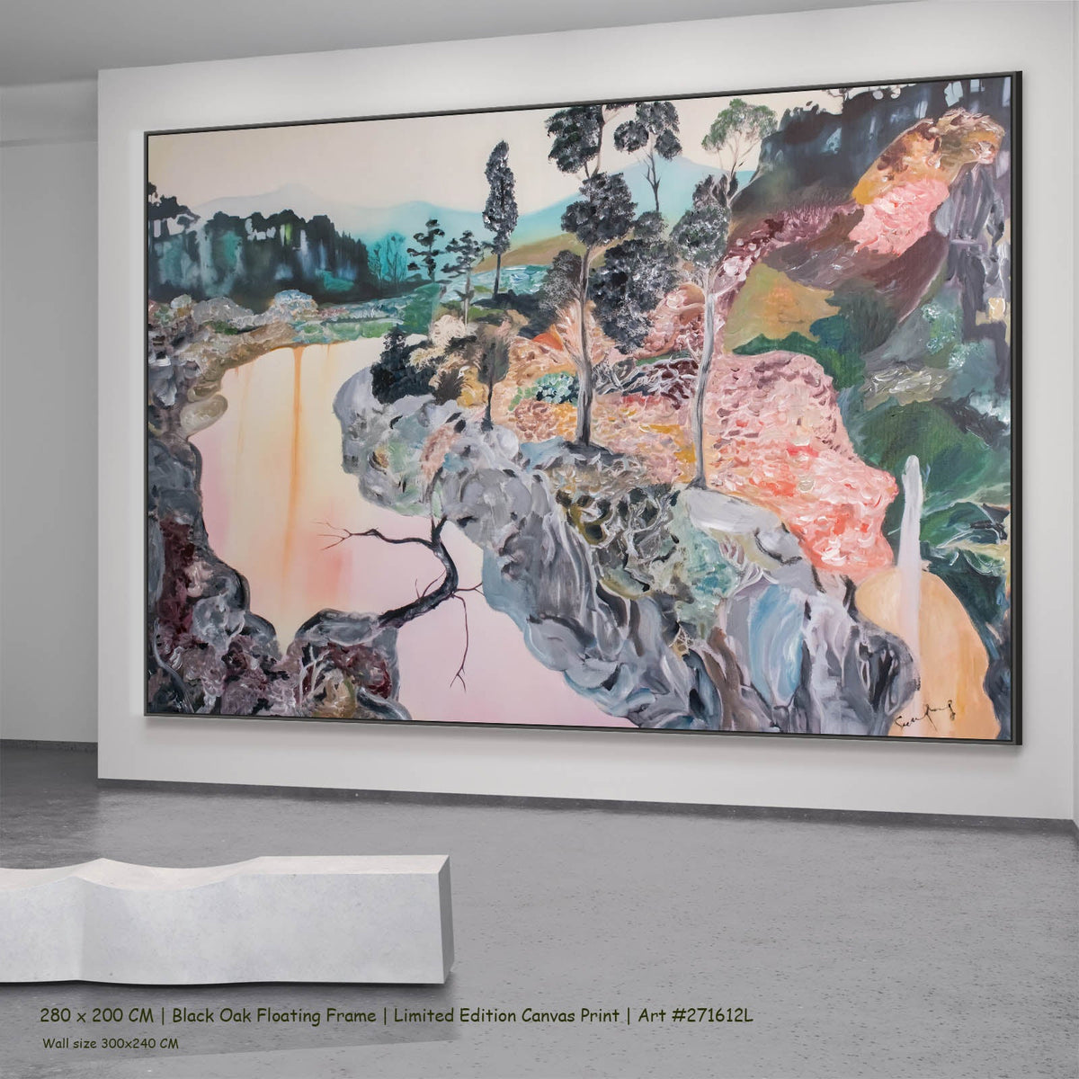 Summer Jiang — Beauty Abstract canvas wall art in a black oak floating frame, 280 × 200 cm