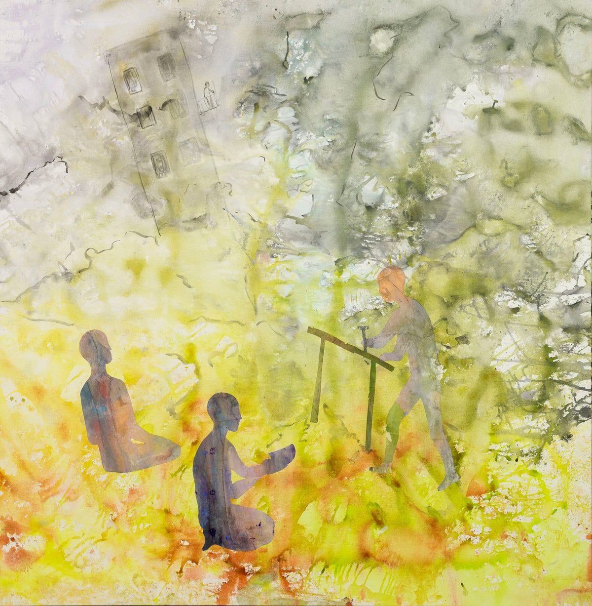 Between the Old and New — yellow white grey Extra Large Abstract Landscape canvas wall art by Summer Jiang