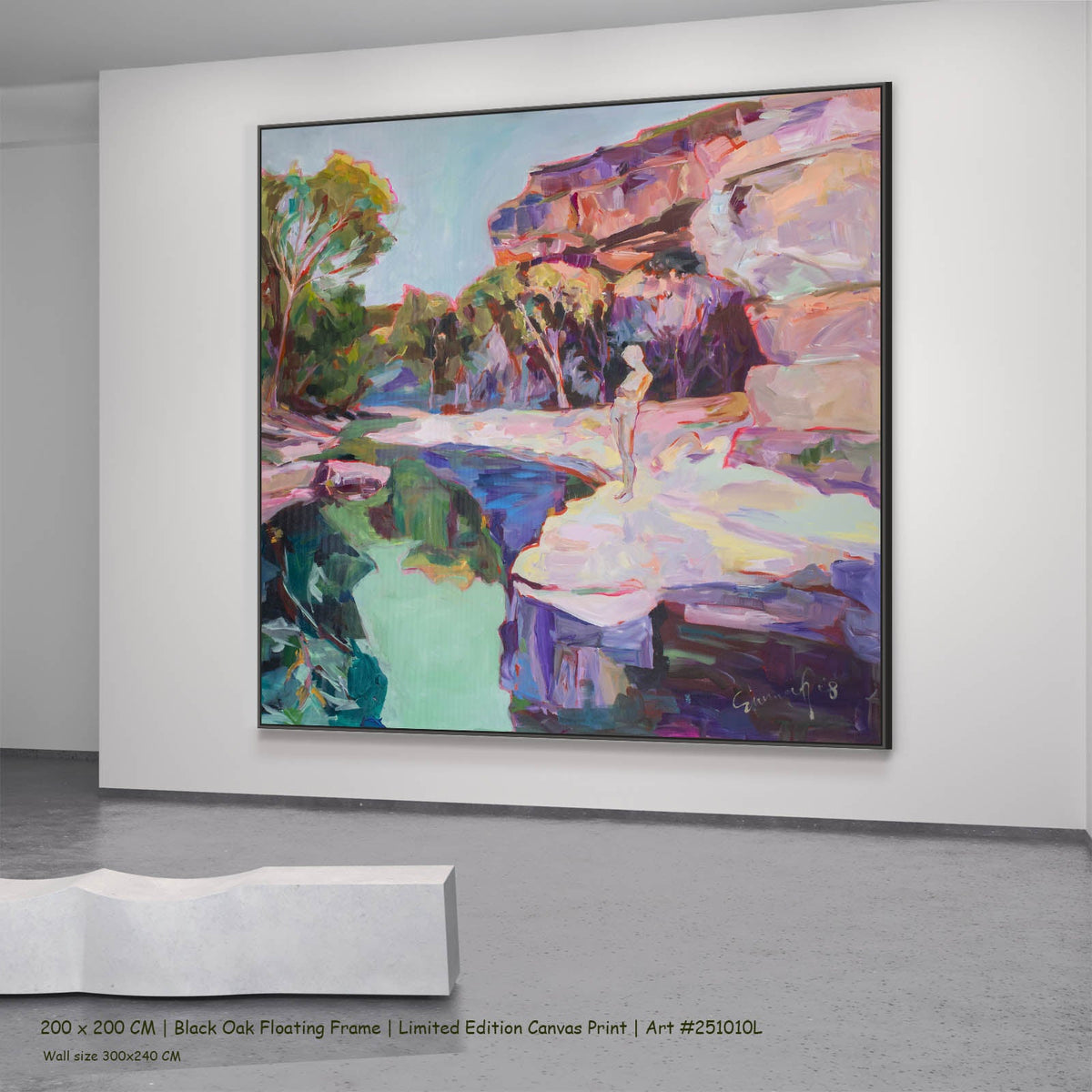 Summer Jiang — Contemplating Abstract canvas wall art in a black oak floating frame, 200 × 200 cm