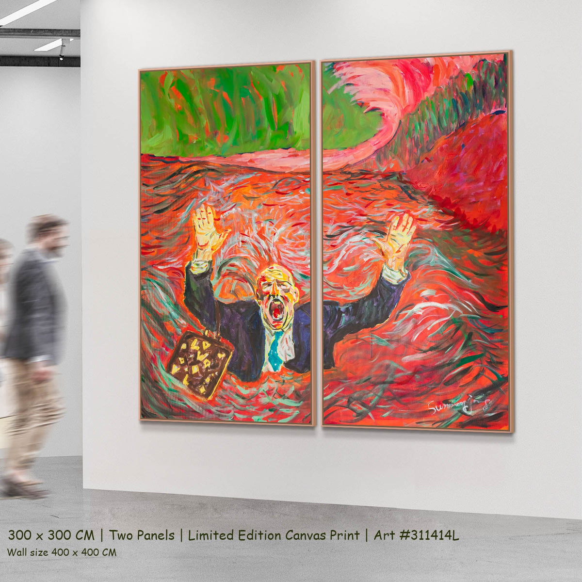 Summer Jiang — Drowning Dishonesty Contemporary two-panel canvas wall art set, 300 × 300 cm