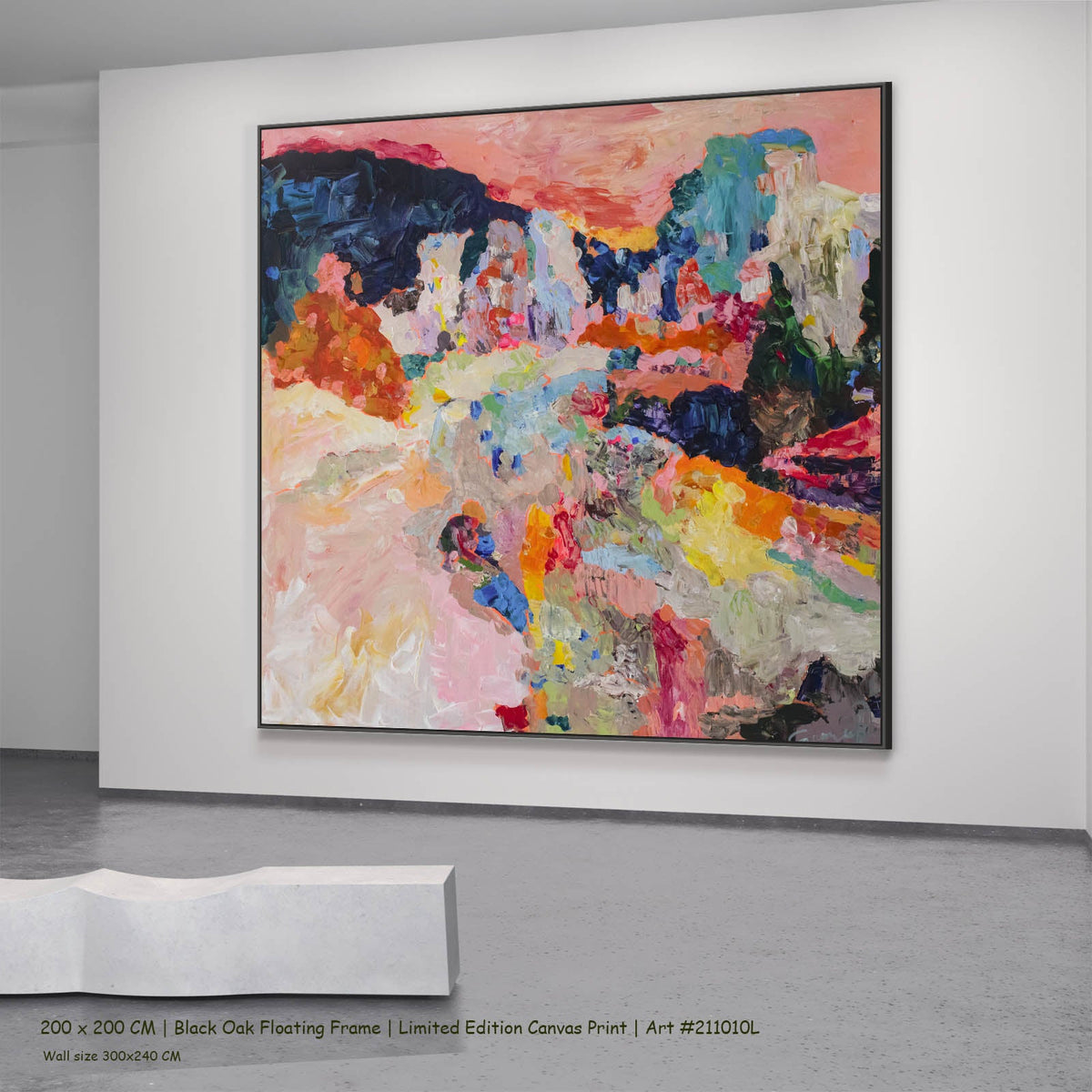 Summer Jiang — Far from Home Abstract canvas wall art in a black oak floating frame, 200 × 200 cm