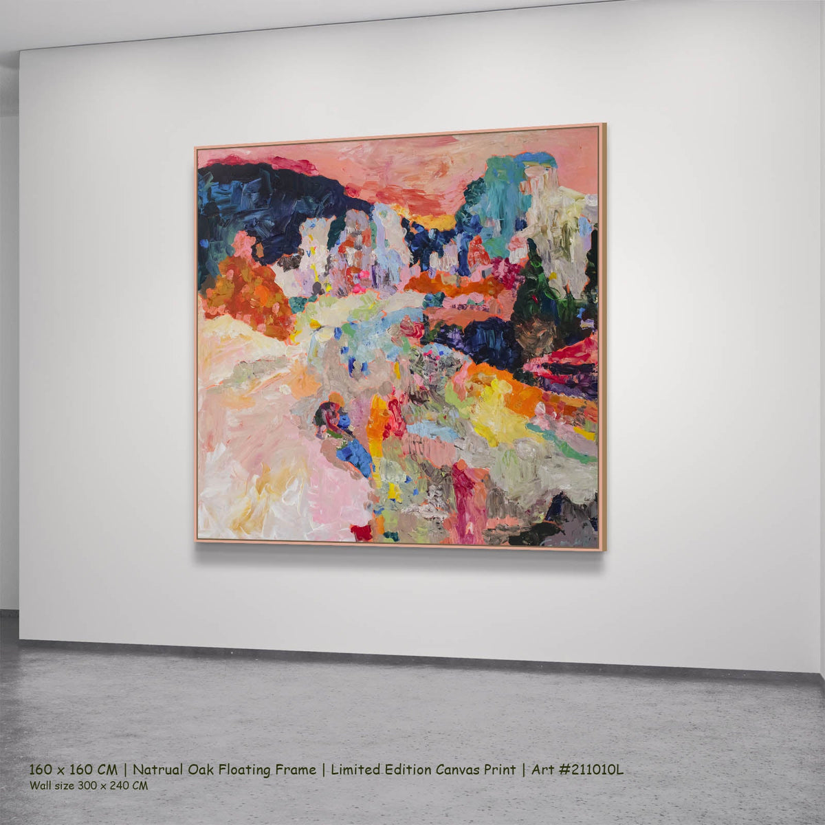 Summer Jiang — Far from Home Abstract canvas wall art in a natural oak floating frame, 160 × 160 cm