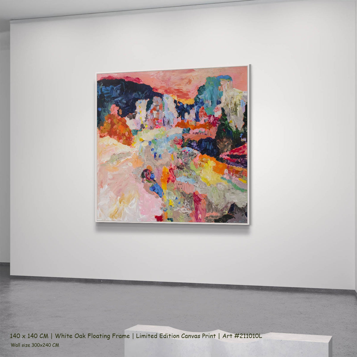 Summer Jiang — Far from Home Abstract canvas wall art in a white oak floating frame, 140 × 140 cm