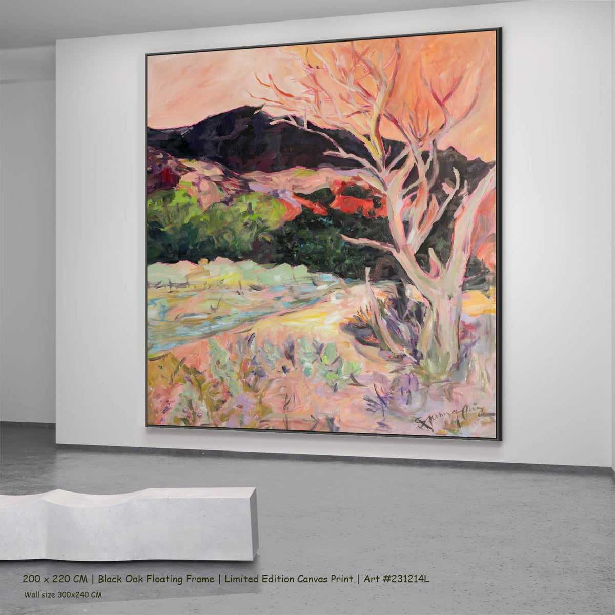 Summer Jiang — Quiet Grace Abstract canvas wall art in a black oak floating frame, 200 × 220 cm