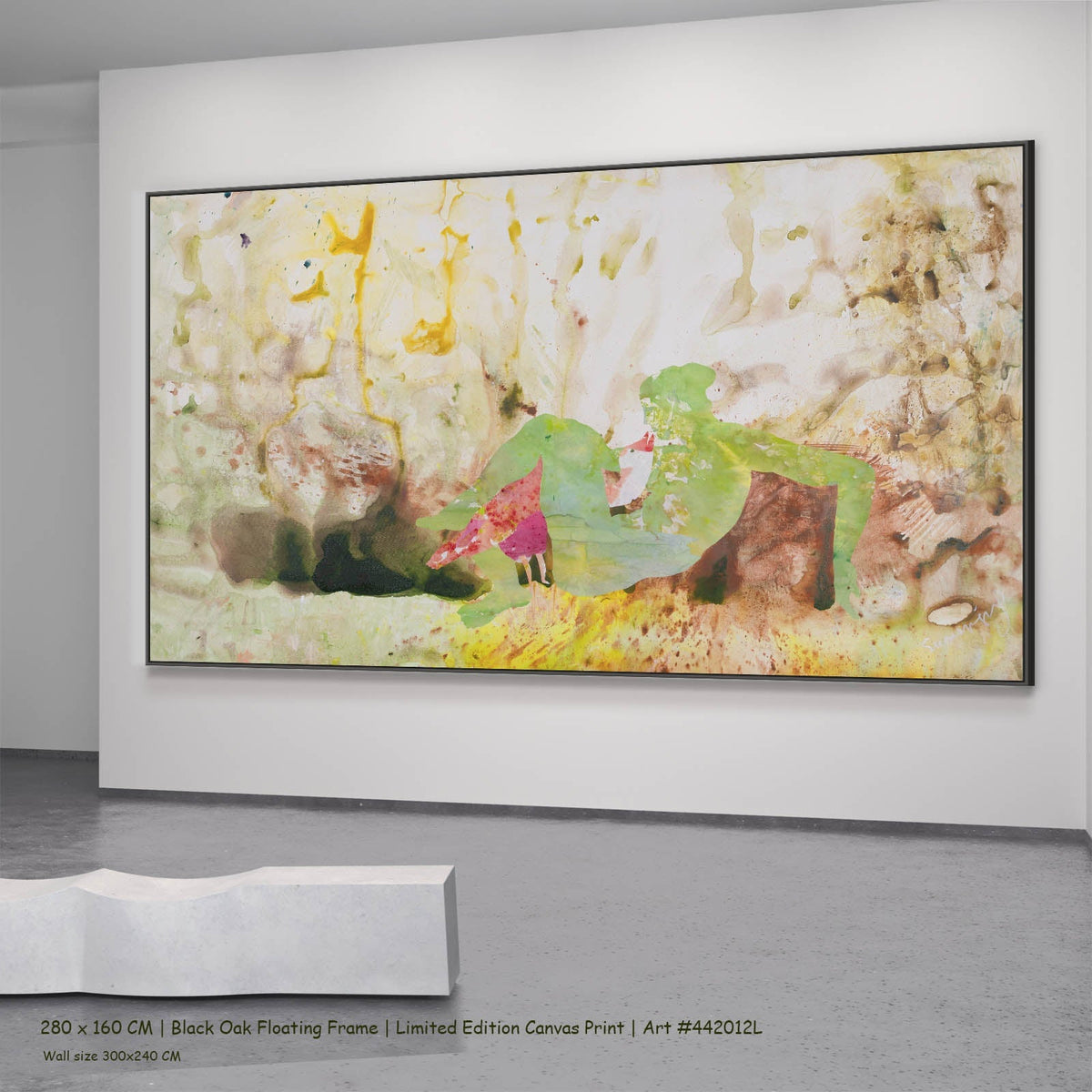 Summer Jiang — Swan's Whisper Modern canvas wall art in a black oak floating frame, 280 × 160 cm