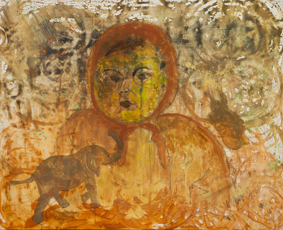 The Home I Don't Belong — brown and yellow Oversized Modern canvas wall art by Summer Jiang