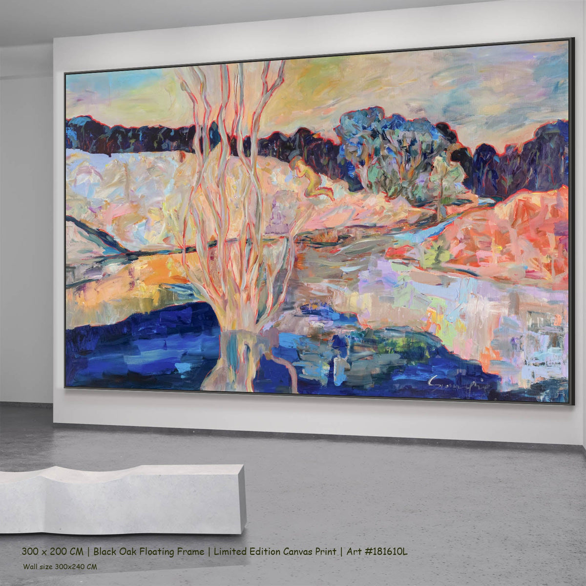 Summer Jiang — The Pause Modern canvas wall art in a black oak floating frame, 300 × 200 cm
