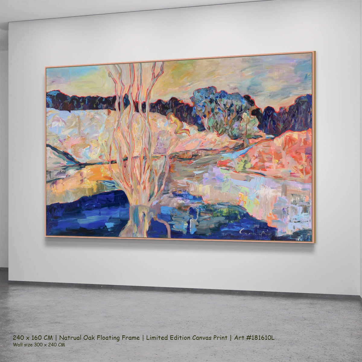 Summer Jiang — The Pause Modern canvas wall art in a natural oak floating frame, 240 × 160 cm
