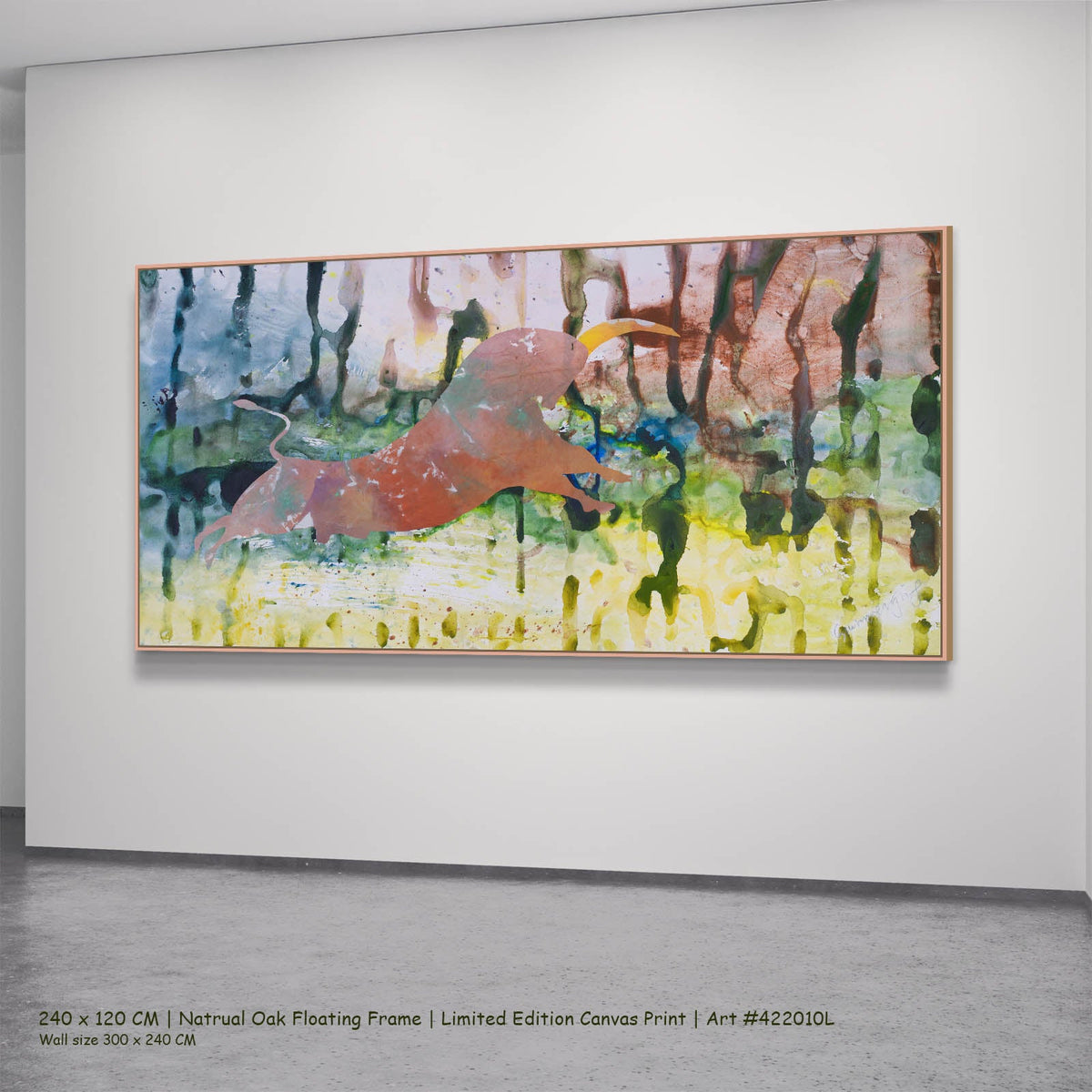 Summer Jiang — Unbreakable Abstract canvas wall art in a natural oak floating frame, 240 × 120 cm