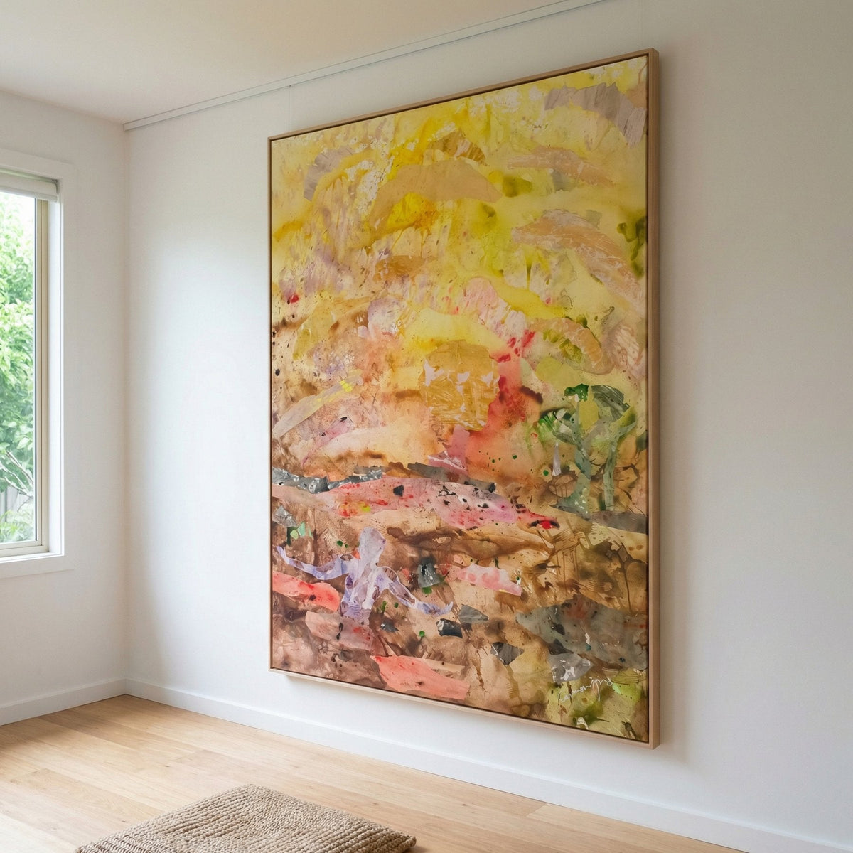 Walk Through Dawn Modern Landscape canvas wall art framed and hung on a wall, 120 × 160 cm, by Summer Jiang