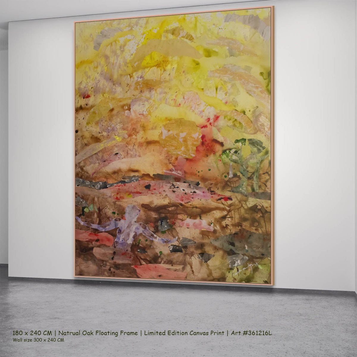 Summer Jiang — Walk Through Dawn Modern canvas wall art in a natural oak floating frame, 180 × 240 cm
