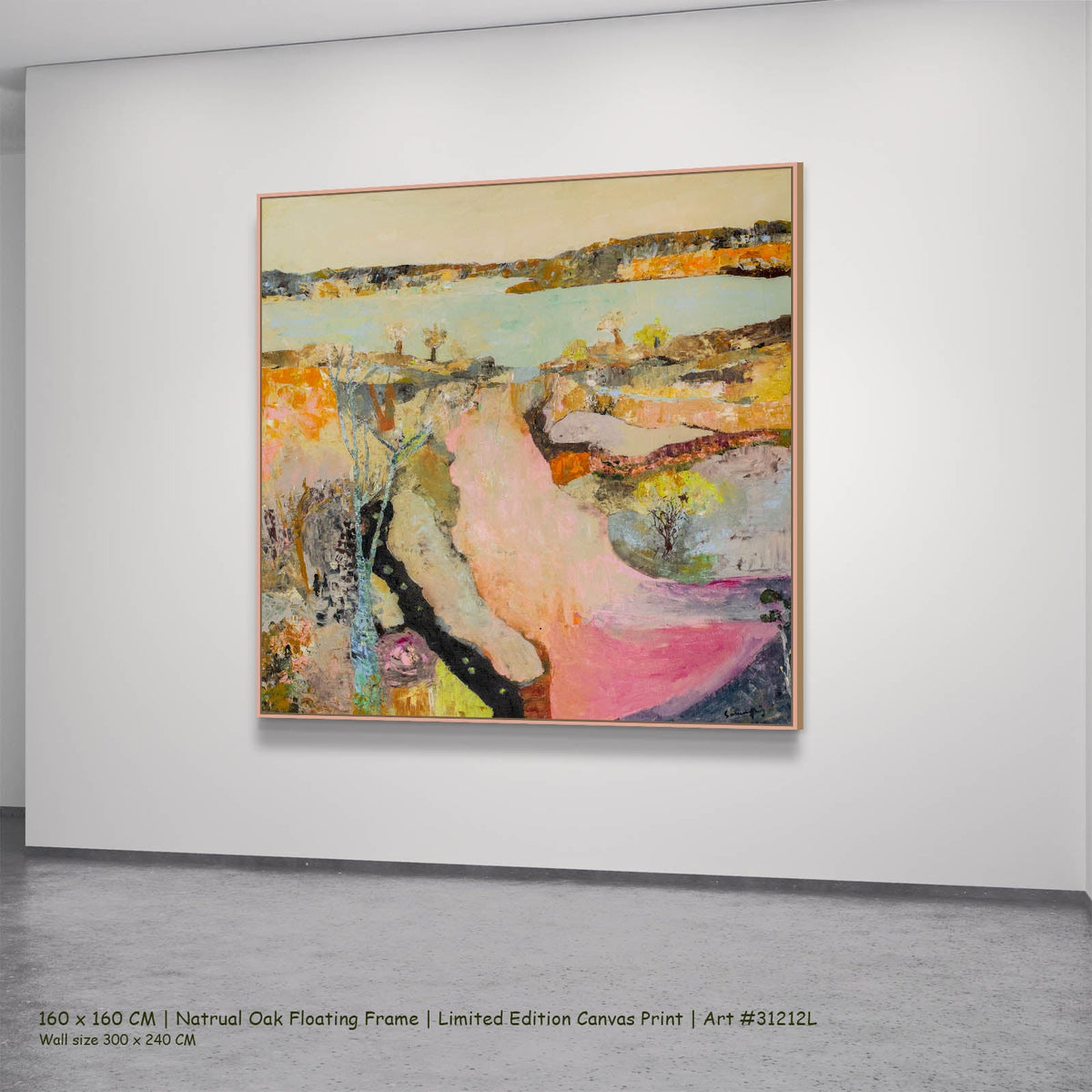 Summer Jiang — Wodonga Abstract canvas wall art in a natural oak floating frame, 160 × 160 cm