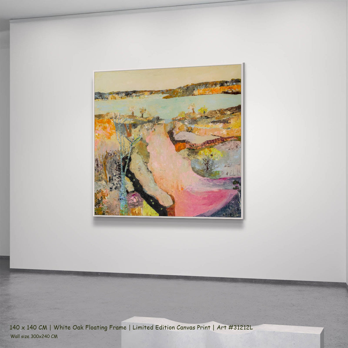 Summer Jiang — Wodonga Abstract canvas wall art in a white oak floating frame, 140 × 140 cm