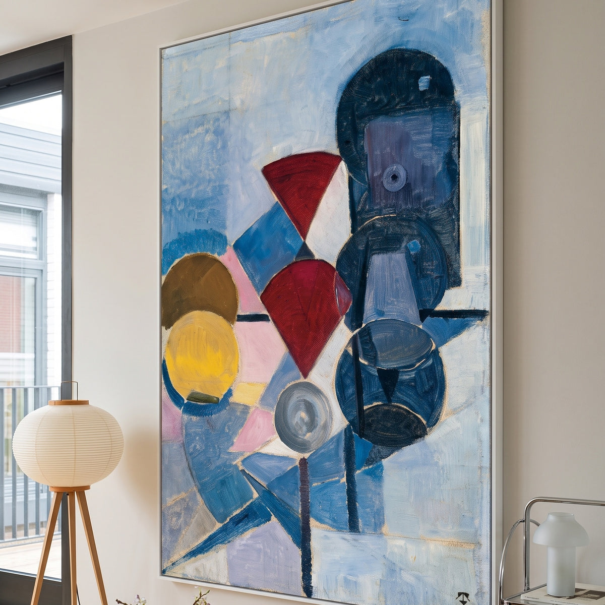 Composition II by Theo van Doesburg — large blue and red Cubist canvas art on a living room wall