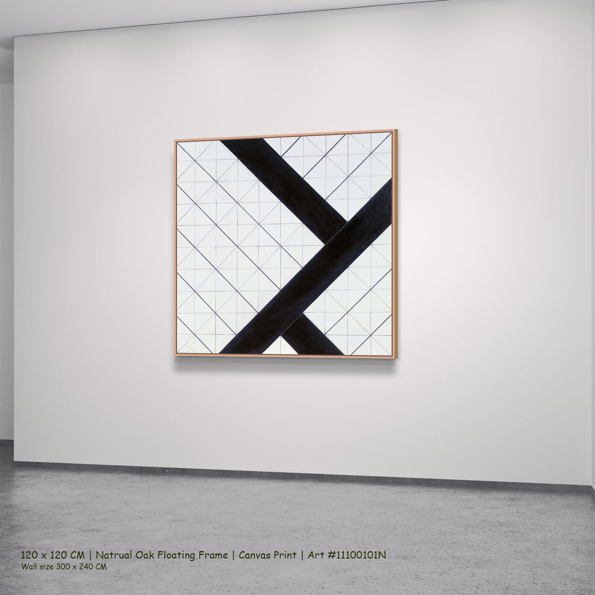 Counter-Composition VI by Theo van Doesburg in a natural oak floating frame, large white and black Geometric Abstract canvas