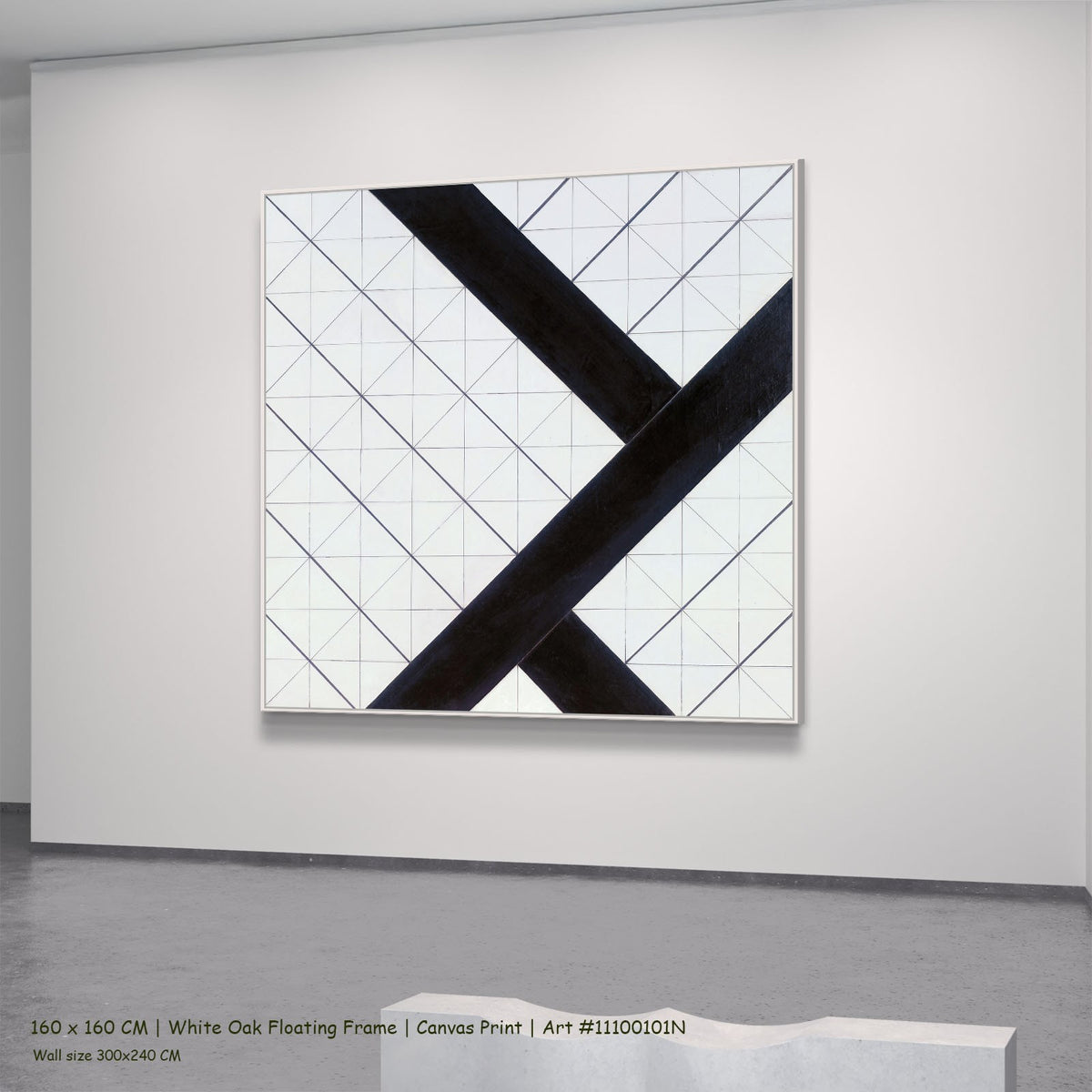 Counter-Composition VI by Theo van Doesburg in a white oak floating frame, large white and black Geometric Abstract canvas