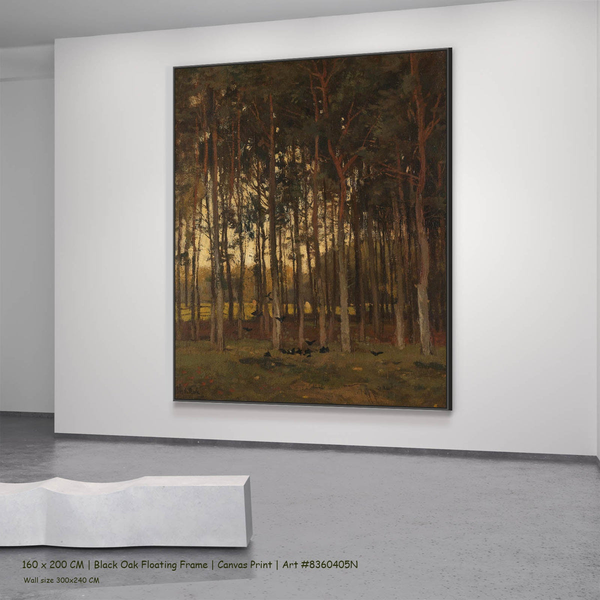 Theophile de Bock — View in the Woods Landscape canvas wall art in a black oak floating frame, 160 × 200 cm