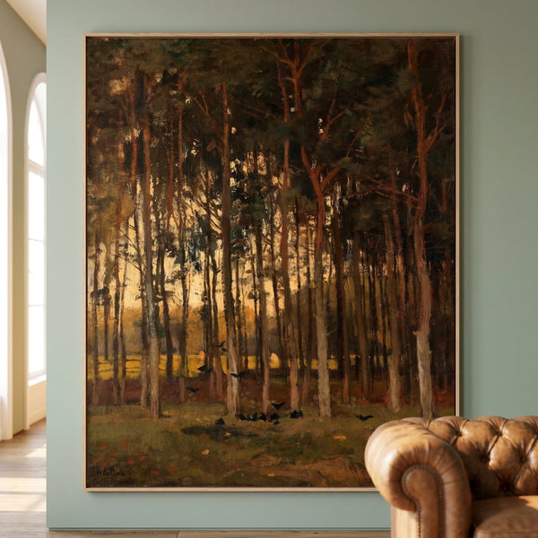 Theophile de Bock | Large Brown Yellow Landscape Canvas Wall Art | View in the Woods