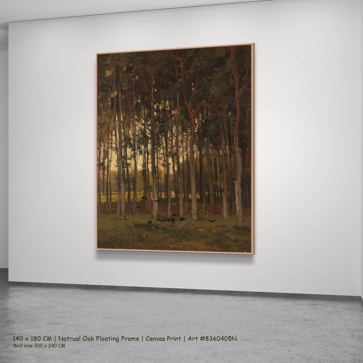 Theophile de Bock — View in the Woods Landscape canvas wall art in a natural oak floating frame, 140 × 180 cm