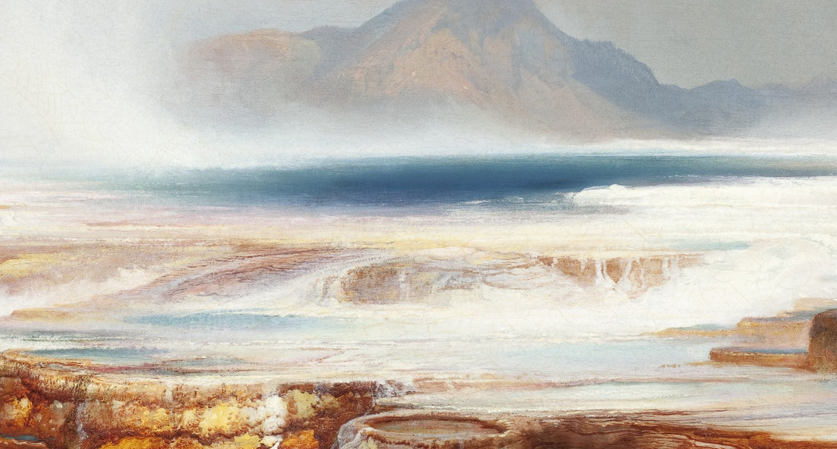 Thomas Moran — Hot Springs of the Yellowstone canvas — close-up detail of the framed canvas print