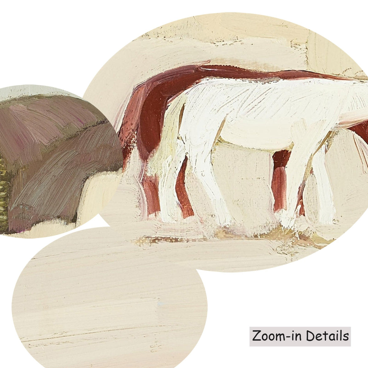Victor Higgins — Close-up detail of the brushwork on Taos Pueblo Courtyard with Horses, a large white and grey Landscape…