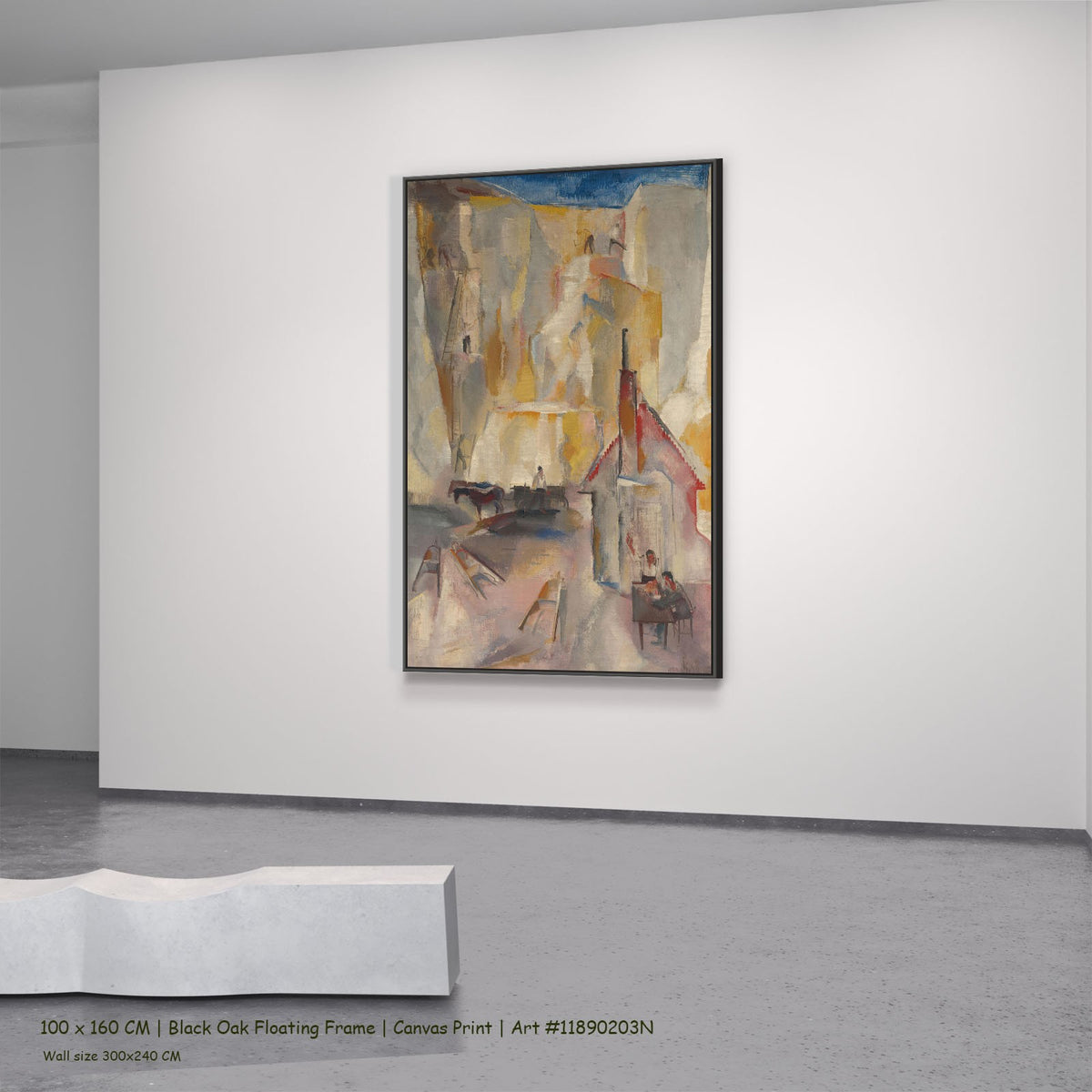Quarry by Vilmos Aba-Novák in a black oak floating frame, large gold and pink Modernist canvas