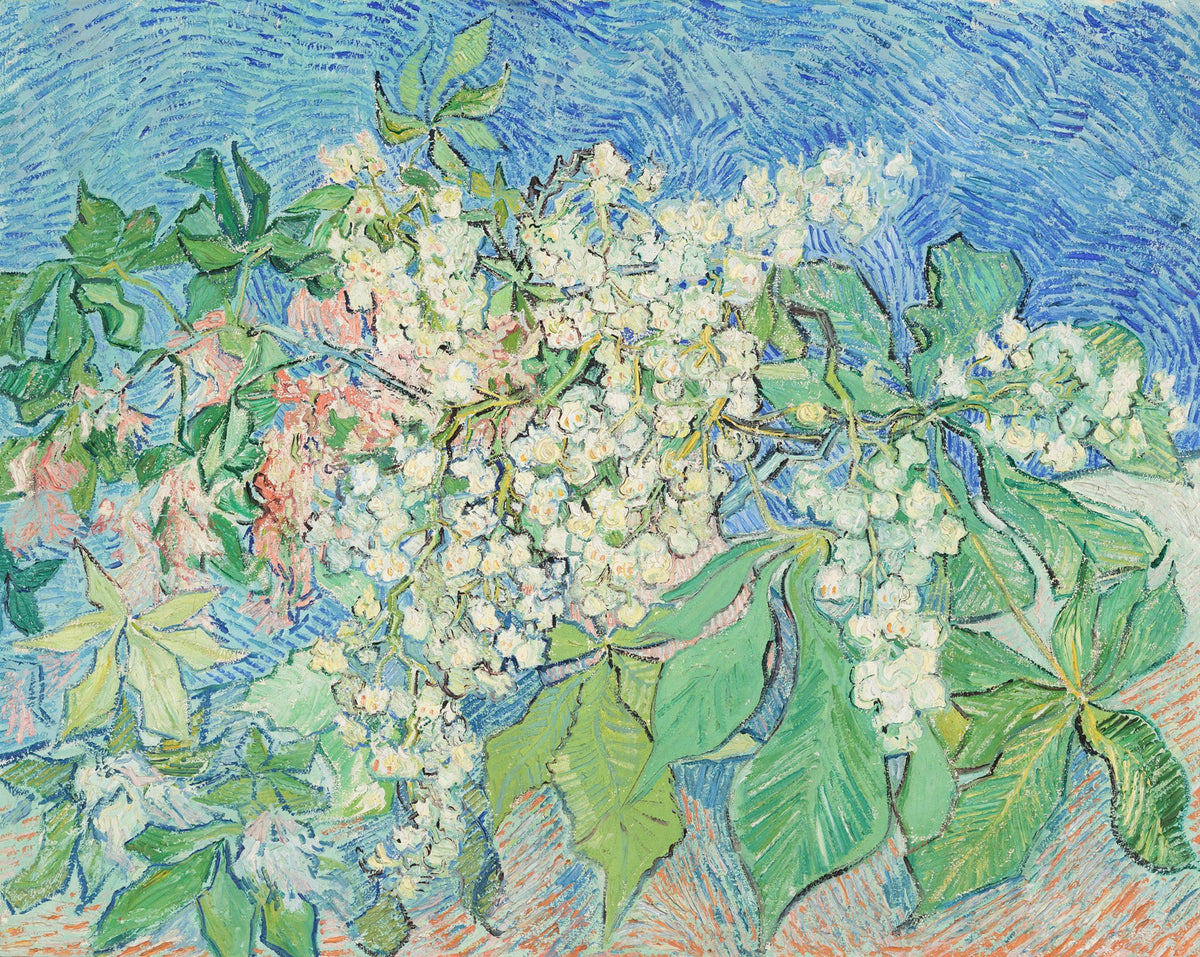 Large green and blue Impressionist canvas print of Blossoming Chestnut Branches by Vincent van Gogh