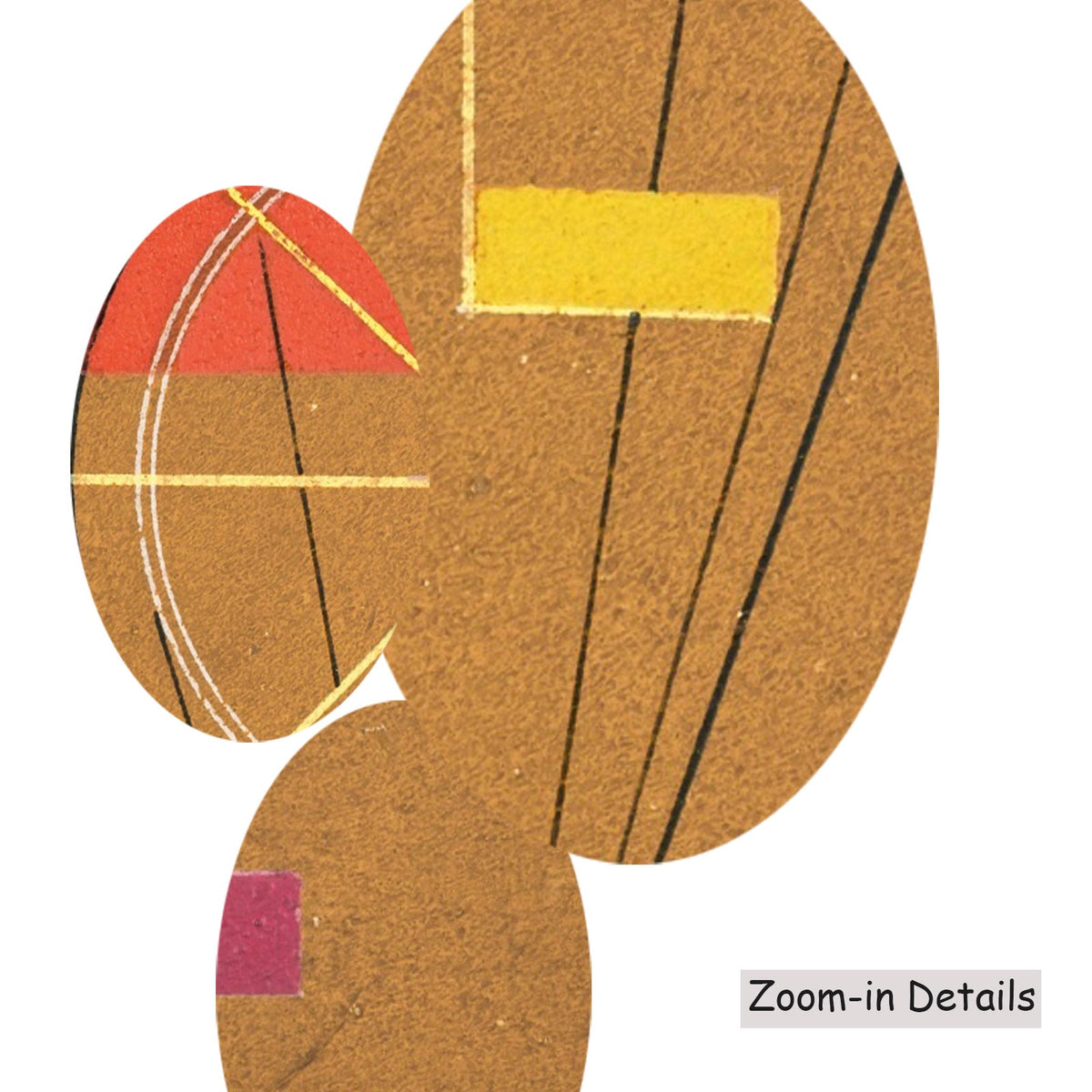 Wassily Kandinsky — Close-up detail of the brushwork on Circle and Rays on Ochre, a large gold and red Colourful Abstract…