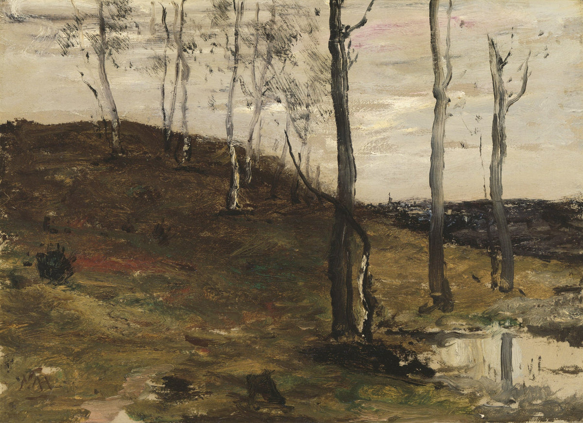 Large brown and olive Landscape canvas print of Hillside with Trees by William Morris Hunt
