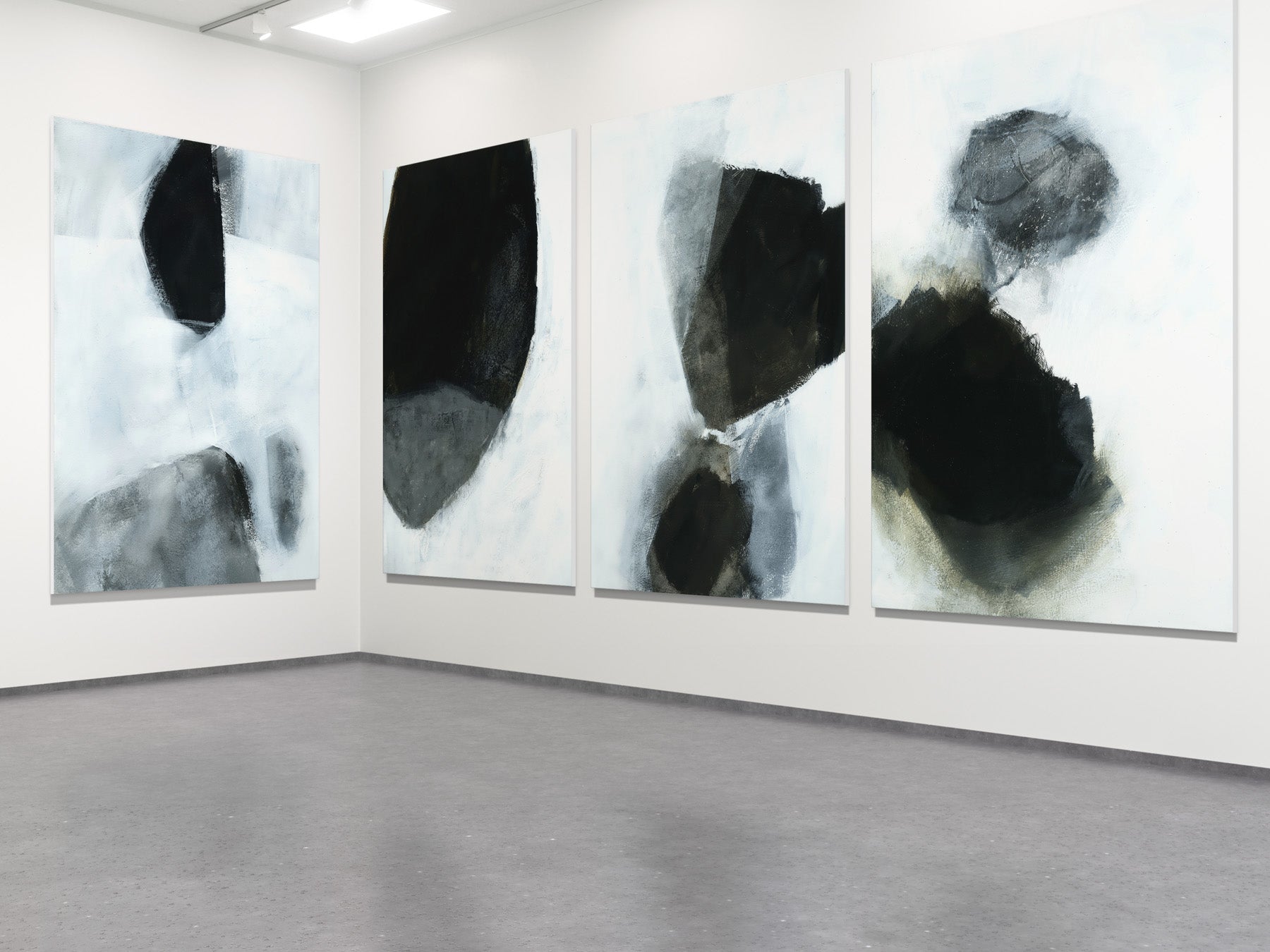 Contemporary abstract art in set | Black White Geometric | Mix media #650