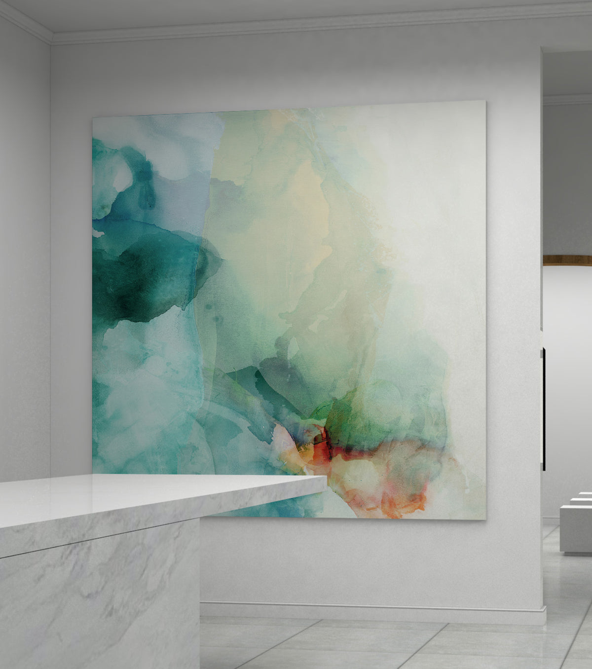 Large Aqua Green Abstract Canvas Wall Art | Mystic Blue
