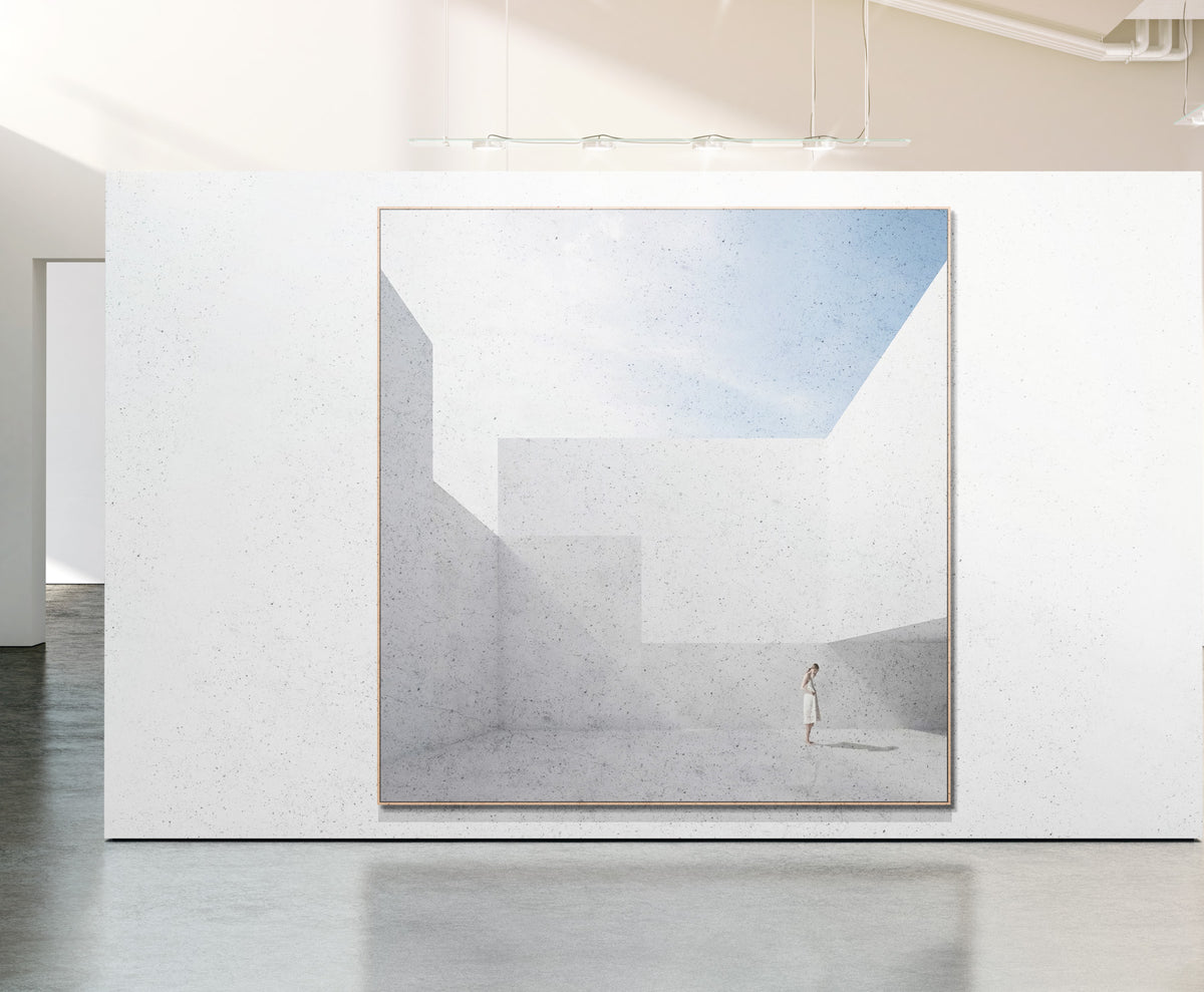 Large Square Light Blue Photography Canvas Wall Art | Concrete Lines