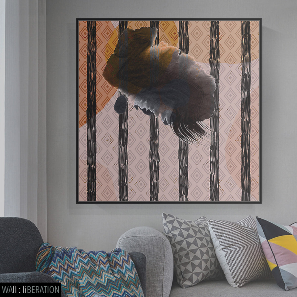 Large Square Pink Orange Abstract Canvas Wall Art | Uncontainable Rabbit