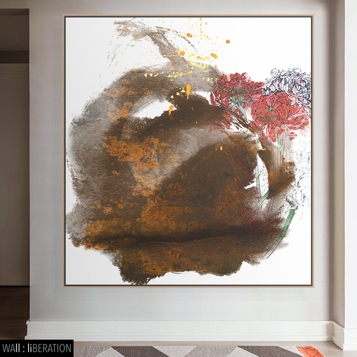 Large Square Brown White Abstract Canvas Wall Art | The Autumn Blossom