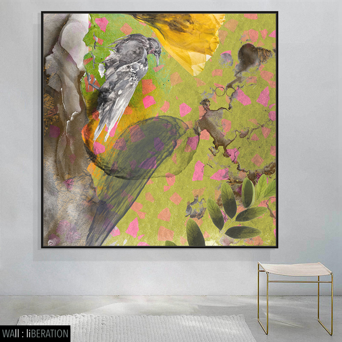 Large Square Green Yellow Abstract Canvas Wall Art | The Material World I