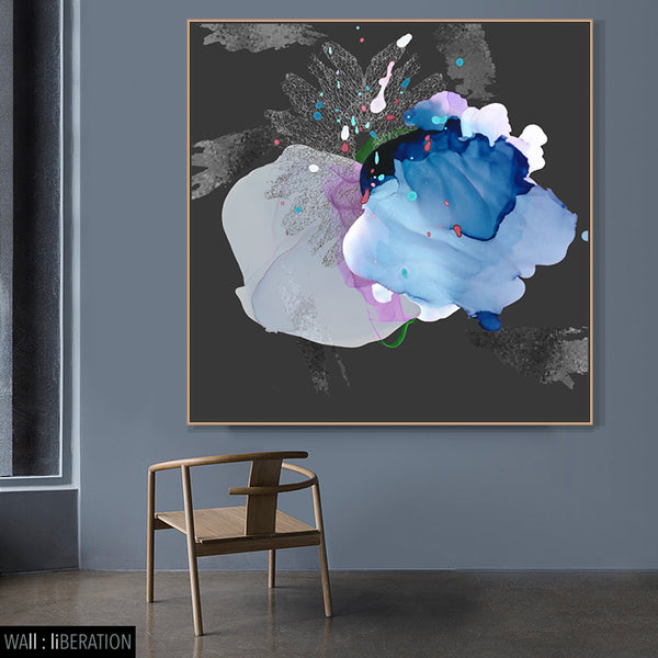Large Square Blue Black Abstract Canvas Wall Art | The Beginning