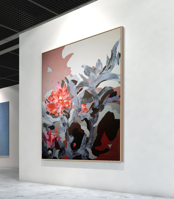 Oversized Pink Red Abstract Canvas Wall Art | Autumn