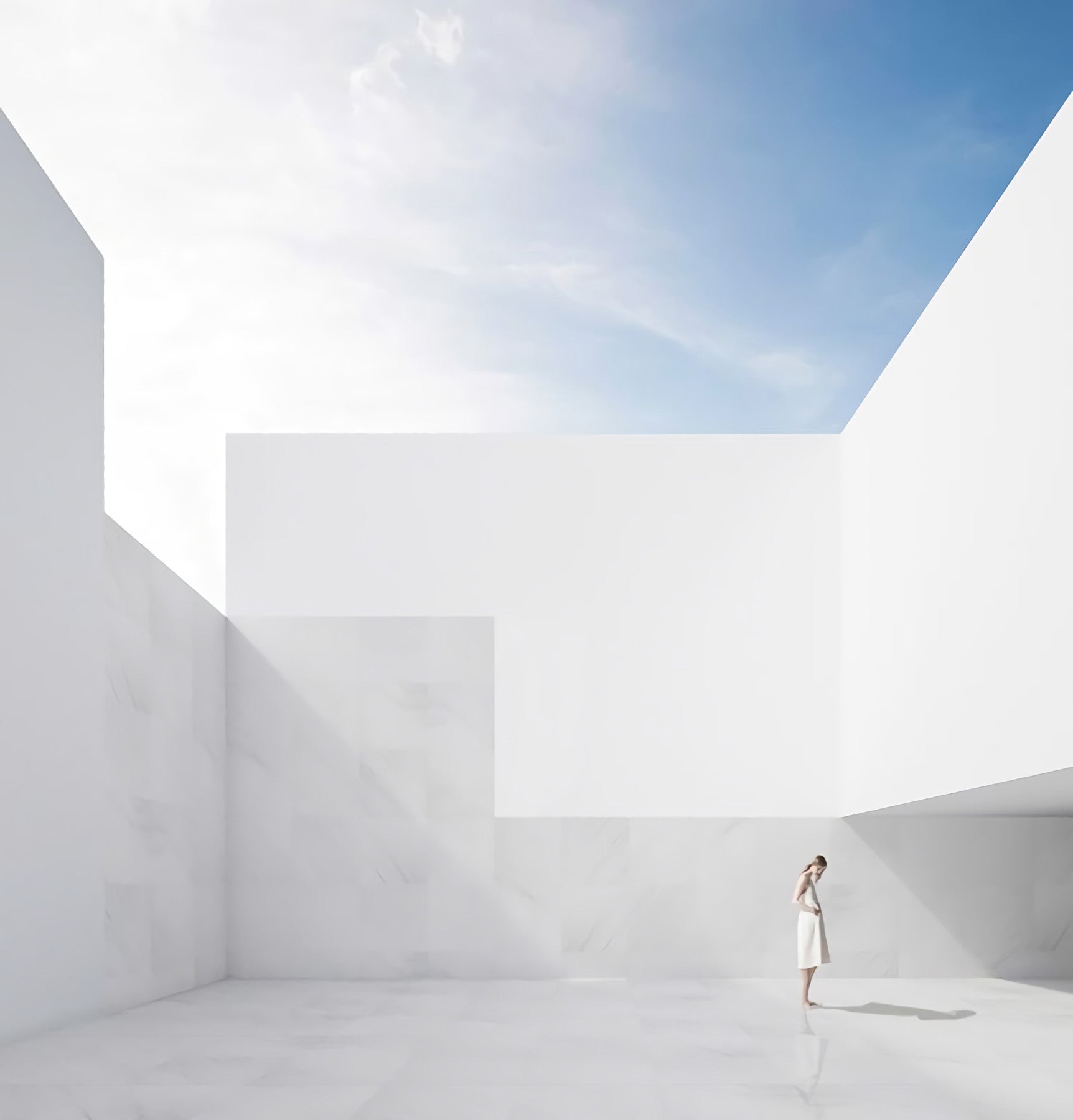 Architecture with blue sky | Building concrete white lines photography #788